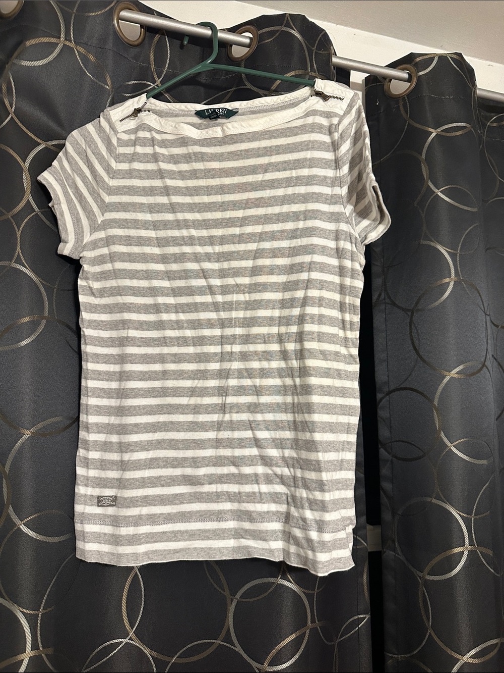 Ralph Lauren Gray and White Striped Short Sleeve Tee